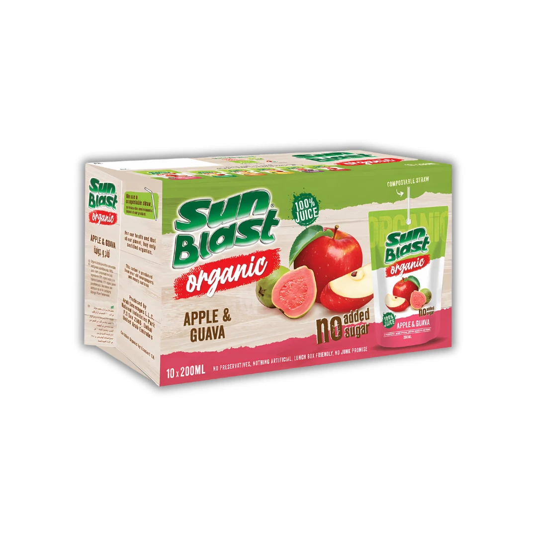 عصير تفاح و جوافة عضوي من صن بلاست - بدون سكر مضاف - 200 مل